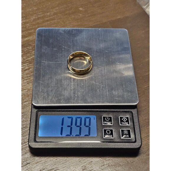 Elf Ring of Power Polished Heavy Tungsten Gold with Elvic Engraved Size 11.5 - Picture 5 of 5